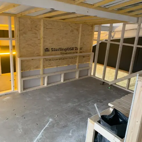 Garden room timber frame with OSB sheathing