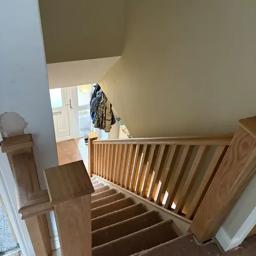 Oak staircase with new spindles and newel post